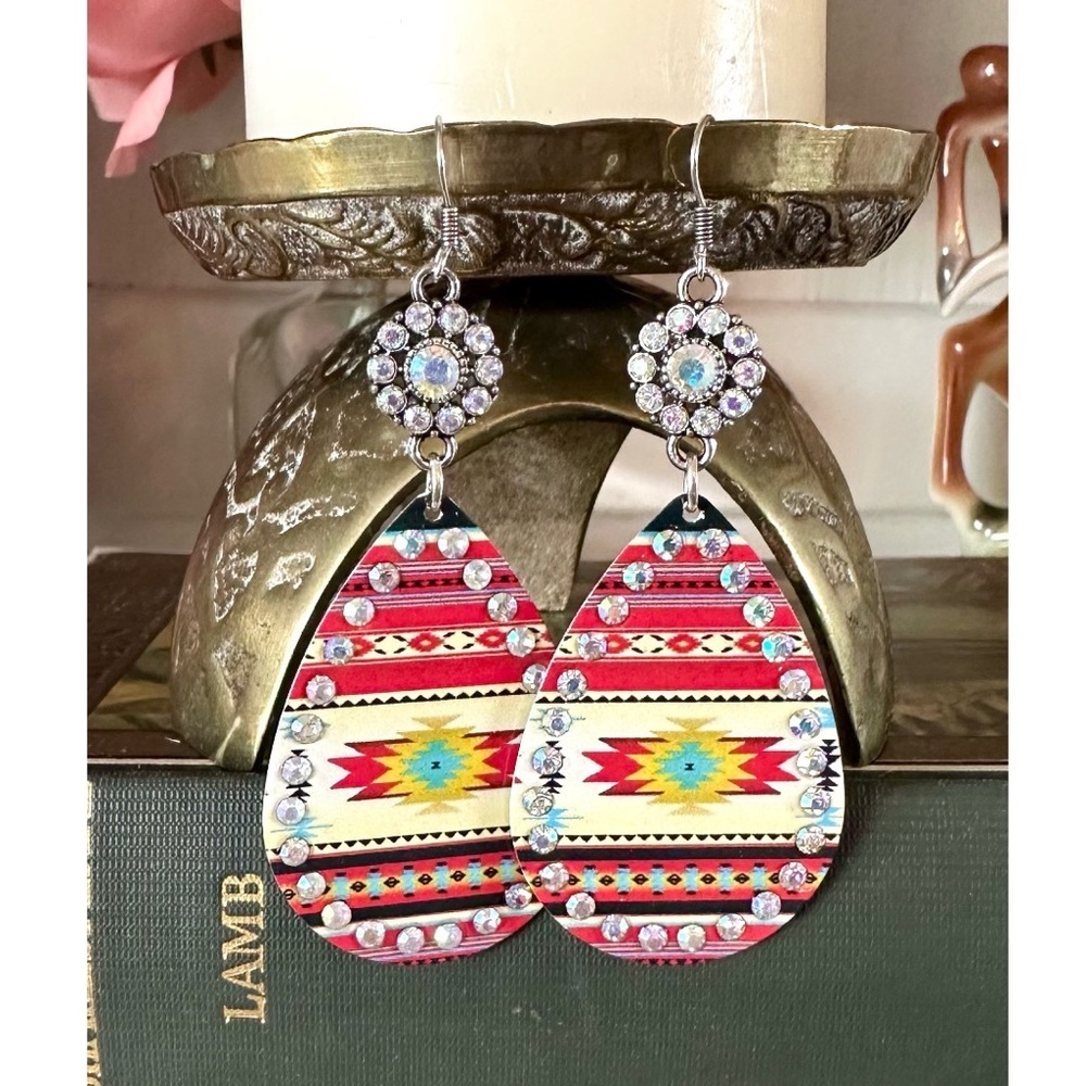 Red Aztec rhinestone earrings